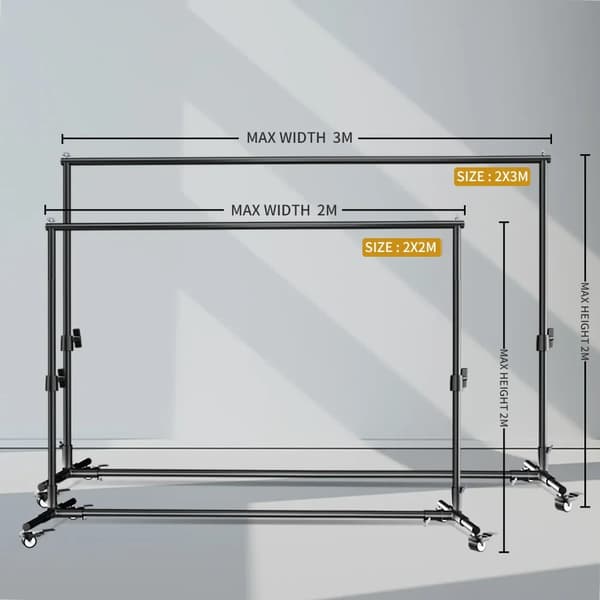 Fotograferingsbaggrundstativ, Justerbar Størrelse 2x2M & 2x3M, Holdbar Metal Konstruktion, Mobil med Hjul,Bare Baggrundsstøtte, 200x300cm