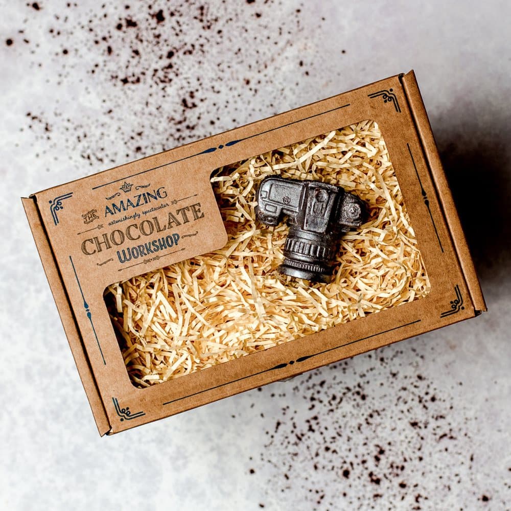 Lyxchoklad liten kamera Presentask