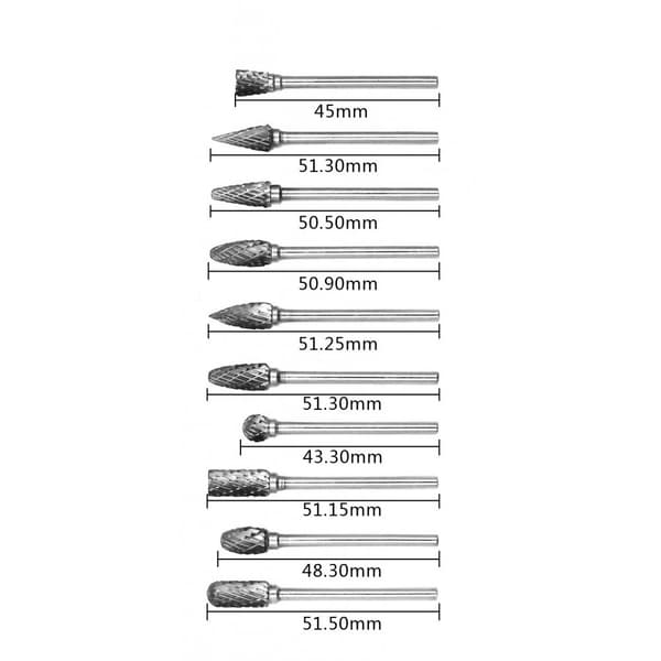Sæt af højkvalitets fræsere, wolframcarbid (10 stykker, 3 mm skaft)