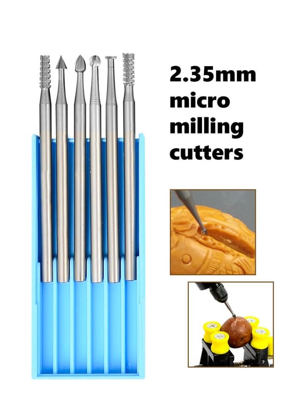6 HSS minijyrsintä, 1,0x40 mm, 2,35 akseli