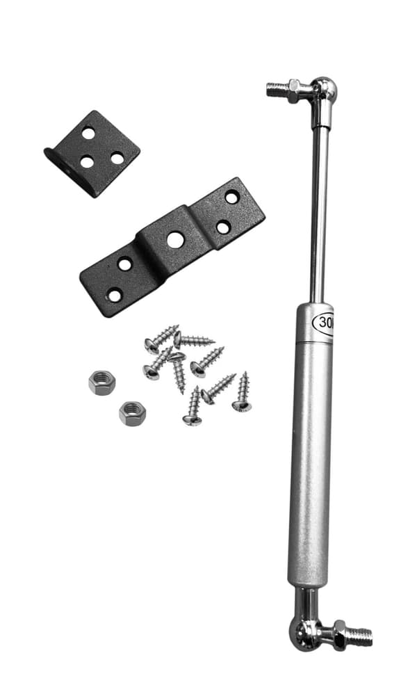 Universalgasfjäder med fästen (300N/30kg, 263 mm, silver)