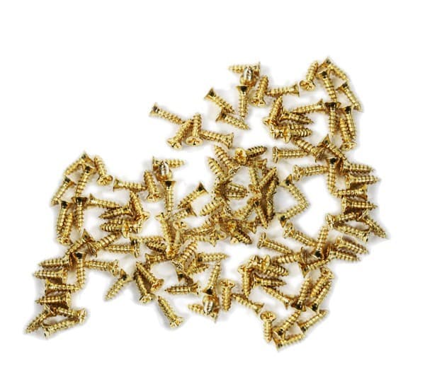 Sats med 300 miniskruvar (2,0x8 mm, försänkta, guldfärgad)