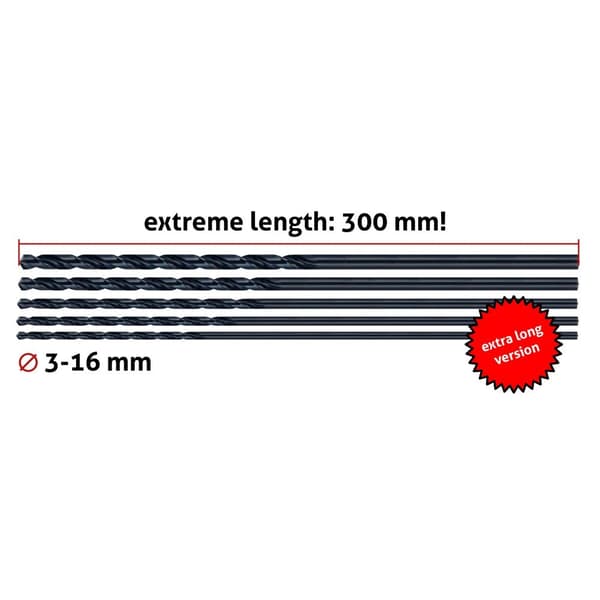 Sats med 5 metallborr, extra långa (4,5x300 mm)