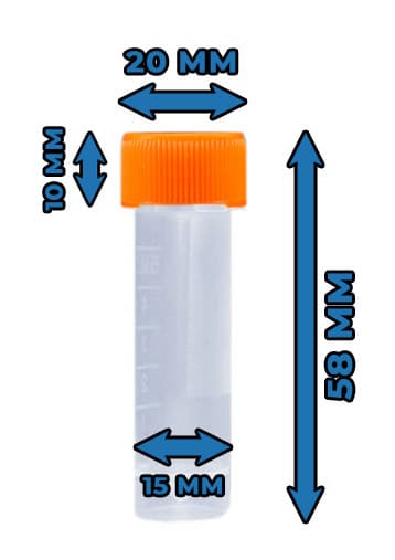 Sæt med 100 plastik reagensglas (5 ml, polypropylen, med skruelåg)