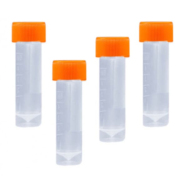 100 muovikoeputken sarja (5 ml, polypropeeni, kierrekorkki)