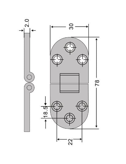Sæt med 4 robuste metalhængsler (30x78 mm, 180 grader, krom)