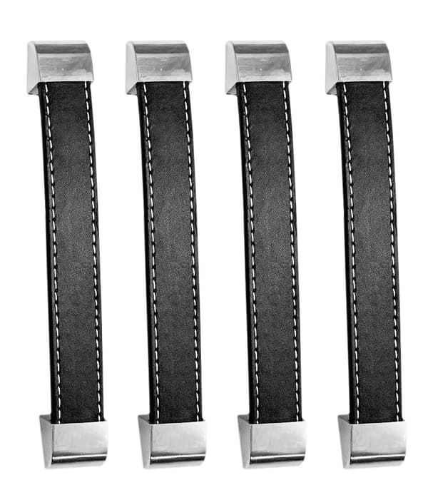 Set med 4 svarta läderhandtag (160 mm, ändstycke av metall)