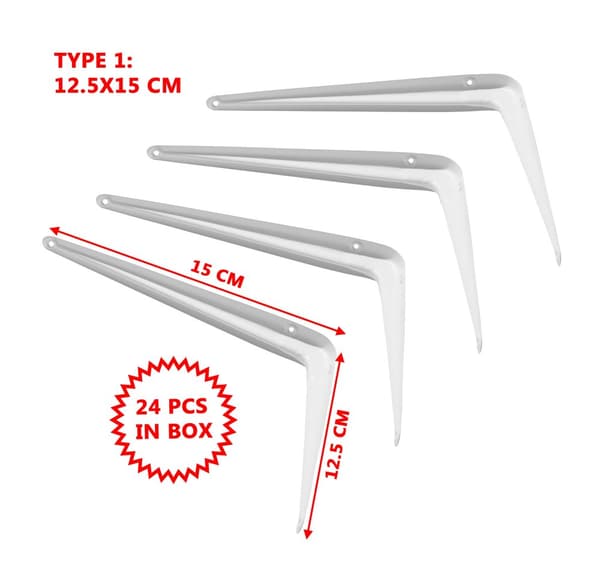Set med 24 hyllstöd i metall (typ 1, 12,5x15 cm, vit)