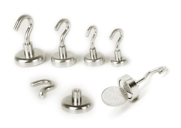 Sæt med 8 magnetkroge, størrelse 1 (10 mm dia, 0,75 kg, neodym)