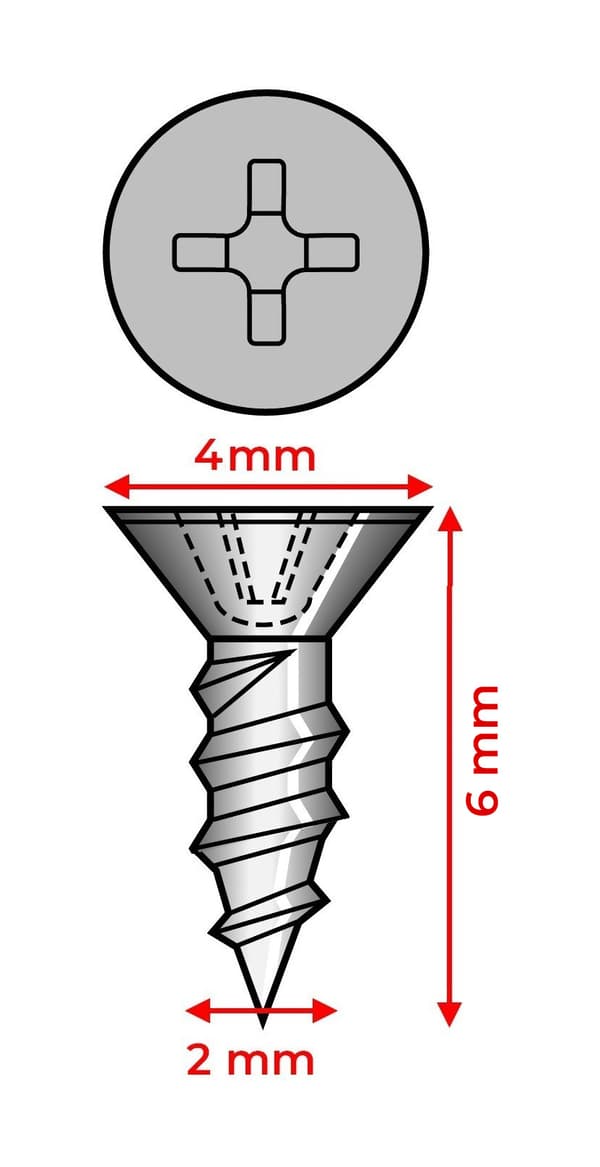 Sæt med 300 miniskruer (2,0x6 mm, forsænket, bronzefarve)
