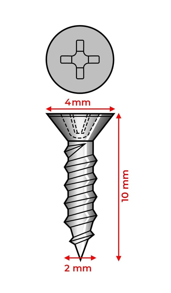 Sats med 300 miniskruvar (2,0x10 mm, försänkta, bronsfärgad)