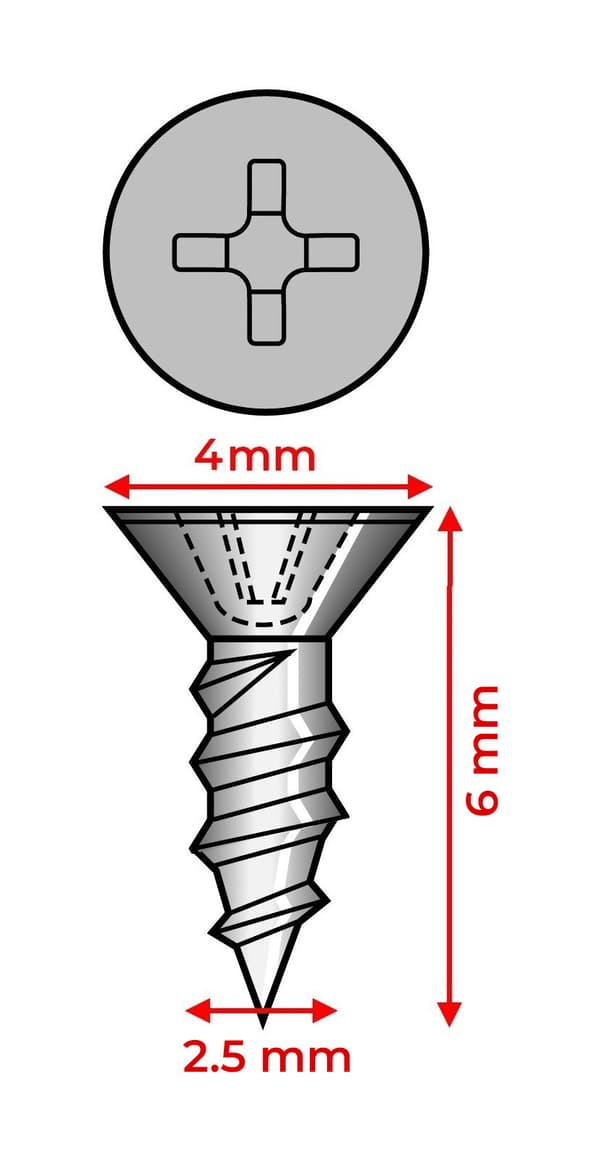 Sæt med 300 miniskruer (2,5x6 mm, forsænket, guldfarve)