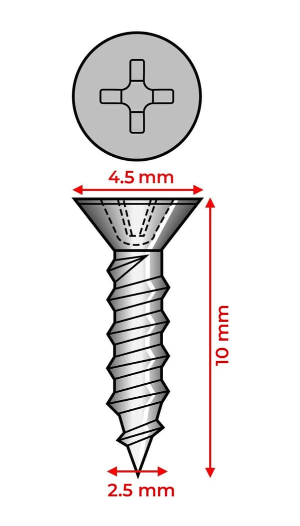 Sæt med 300 miniskruer (2,5x10 mm, forsænket, bronzefarve)