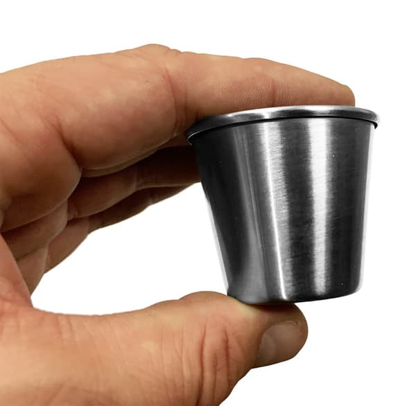 Set med 20 koppar i rostfritt stål, 44 ml, med rullad kant