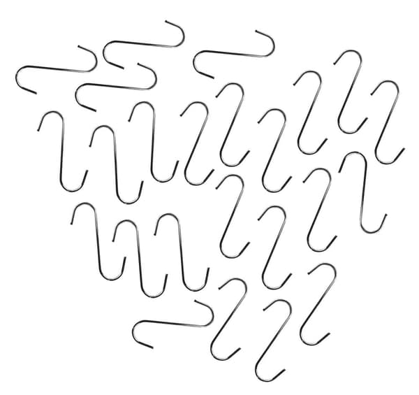 Sæt med 24 krom S-kroge (12 cm, sølvfarvet)