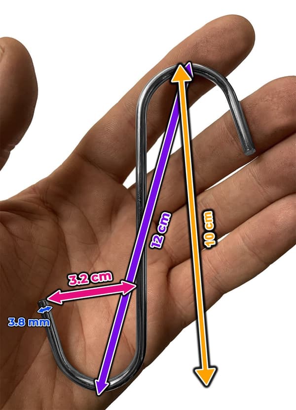 Sæt med 24 krom S-kroge (12 cm, sølvfarvet)
