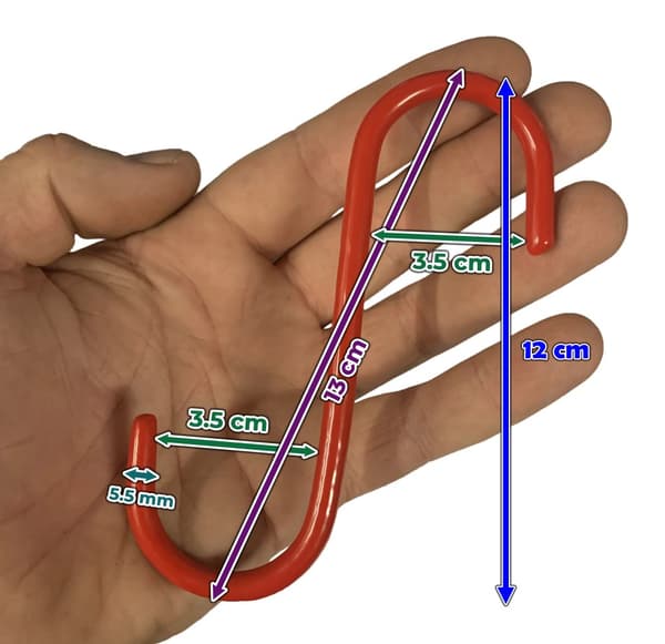 Sæt med 20 metal S-kroge (12 cm, isoleret, rød)