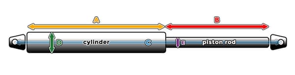 Universal gasfjeder med beslag (350N/35kg, 490 mm, sølv)