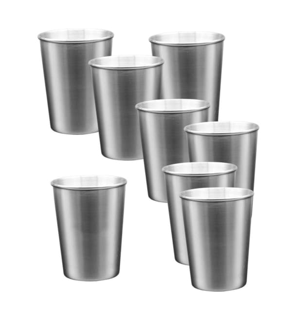Sæt med 8 kopper i rustfrit stål, 170 ml, med rullekant