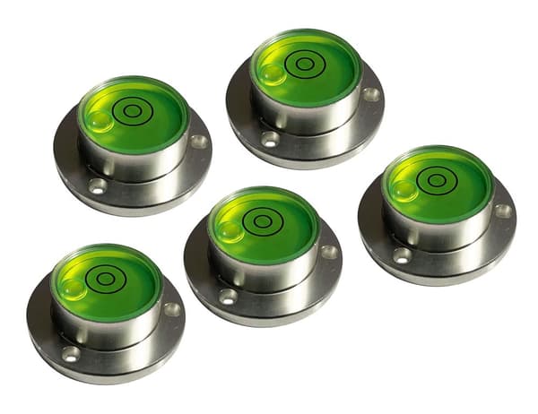 Sæt med 5 runde bobleniveauer med aluminiumskasse (30x20x11 mm, sølv)