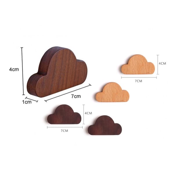 Set med 4 nyckelhållare i trä (moln, magnetisk, bokträ)