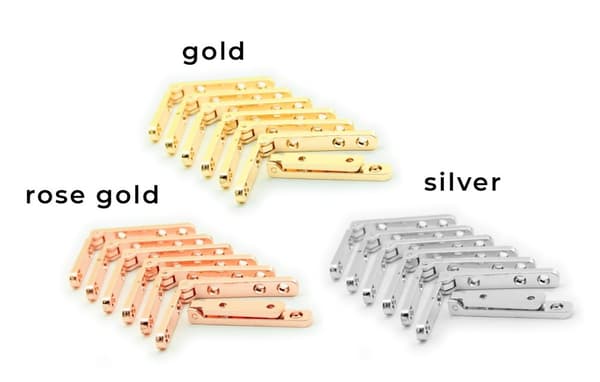 Set med 8 metallgångjärn för låda (silver, 90 grader)