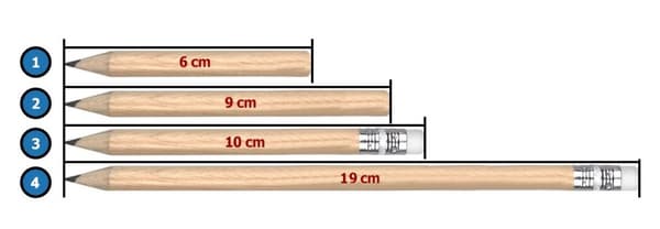 Set om 400 minipennor (typ 3: 10 cm, med suddgummi, i låda)