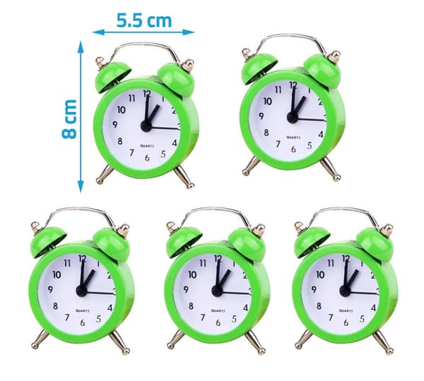 5 hauskan pienen herätyskellon setti (vihreä, paristo)