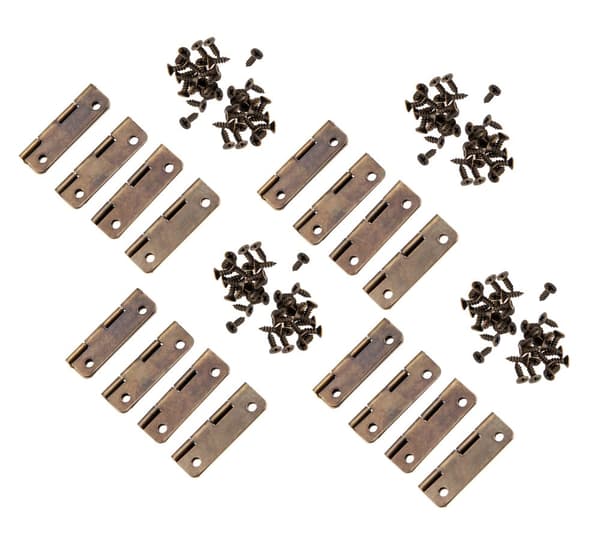 Sæt med 16 stykker små messinghængsler (30x17 mm)