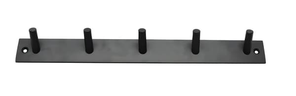 Kraftig svart klädhängare (metall, 5 krokar, 32 cm bredd)