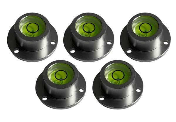 Sæt med 5 runde bobleniveauer med aluminiumskasse (25,5x16,5x11,5 mm, sølv)