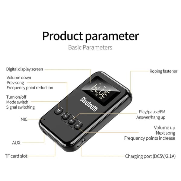 Bluetooth Adapteri 5.0 Mic FM (Black)