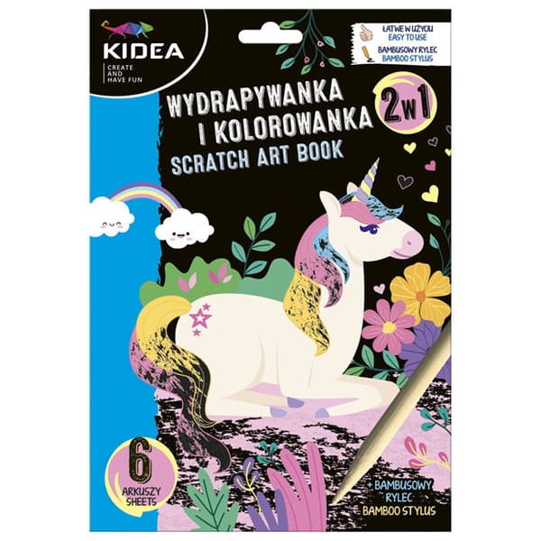 Scratch Art and Coloring Book 2in1 Unicorns, Kidea