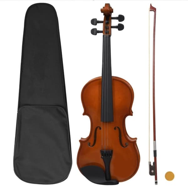 vidaXL violinsæt i fuld størrelse med bue og hagebræt mørkt træ 4/4