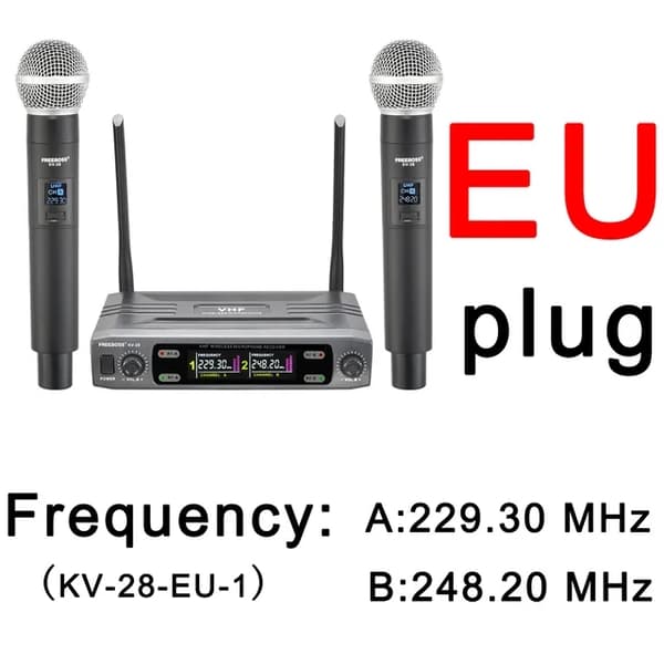 Langaton mikrofoni, kaksikanavainen, VHF kiinteä taajuus, EU-pistoke