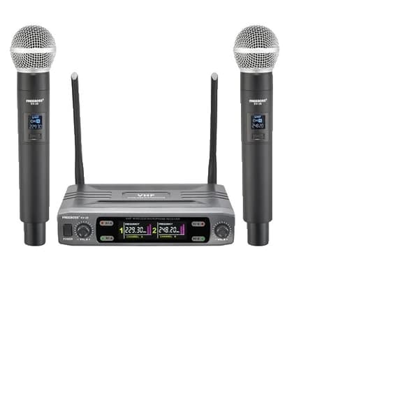Trådløs mikrofon, dobbeltkanaler, VHF fast frekvens, EU STIK