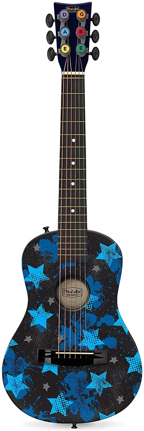 Jazwares akustisk gitarr-svart med blå stjärnor, höger