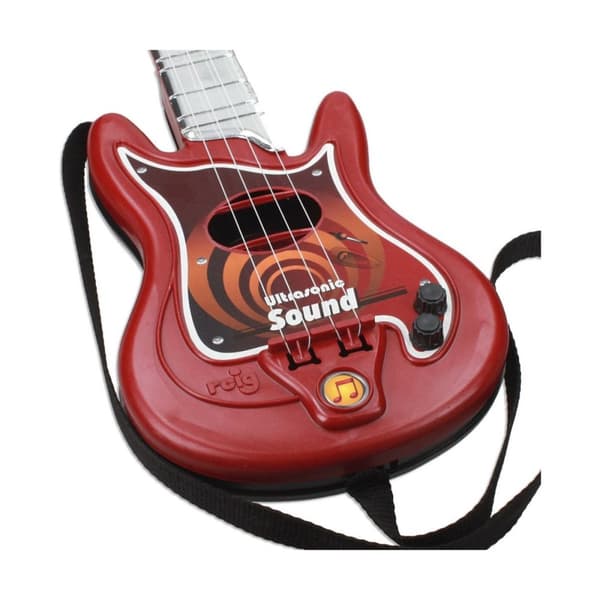 childrens  Guitar with  Microphone stand and amplifier deep brown