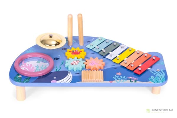Bord med instrument, notbord, cymbaler, trumplatta, tvättbräda, havsmotiv ECOTOYS