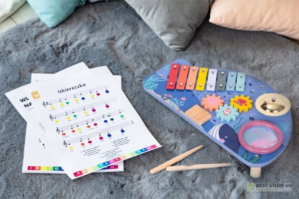 Bord med instrument, notbord, cymbaler, trumplatta, tvättbräda, havsmotiv ECOTOYS