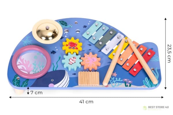 Bord med instrument, notbord, cymbaler, trumplatta, tvättbräda, havsmotiv ECOTOYS