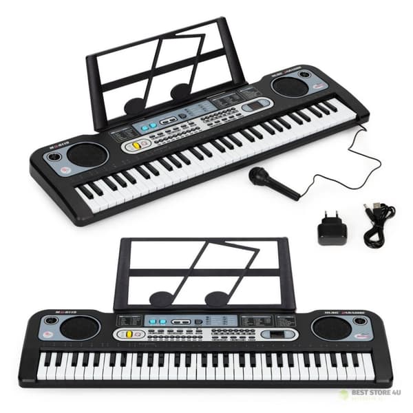 Stort keyboardpiano med mikrofon för barn + nätadapter