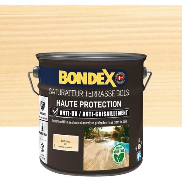 Kyllästysaine puunsuojaukseen äärimmäisille terasseille ja värittömille ritilöille 2,5L Bondex