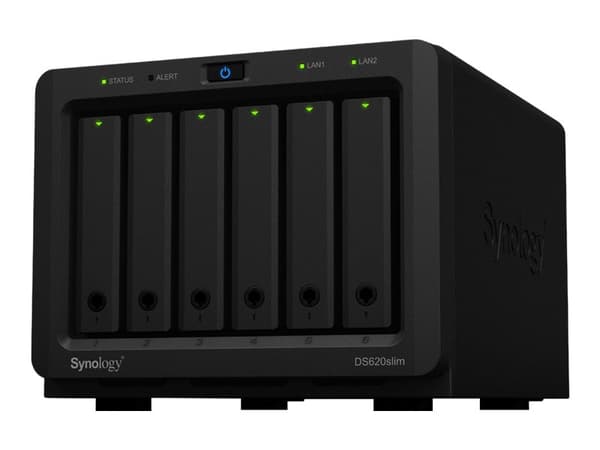 Synology Disk Station DS620slim - NAS-server - 6 fack - SATA 6Gb/s - RAID RAID 0, 1, 5, 6, 10, JBOD - RAM 2 GB - Gigabit Ethernet - iSCSI support Svart