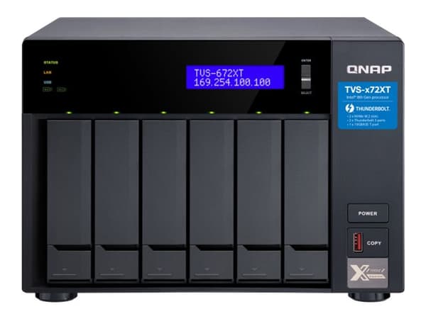 QNAP TVS-672XT - NAS-server - 6 fack - SATA 6Gb/s - RAID RAID 0, 1, 5, 6, 10, 50, JBOD - RAM 8 GB - Gigabit Ethernet / 10 Gigabit Ethernet / Thunderb