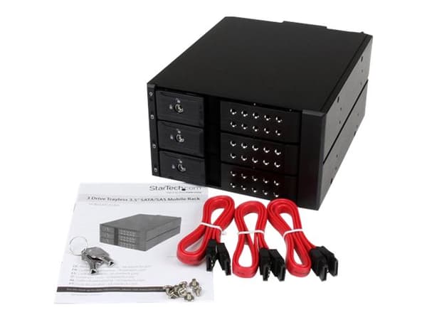 StarTech.com 3-Bay Hot Swap Backplane for 3.5in SAS II/SATA III - 6 Gbps HDD - Aluminum Trayless Mobile Rack Backplane (HSB3SATSASBA) - Bevegelig lag Sort