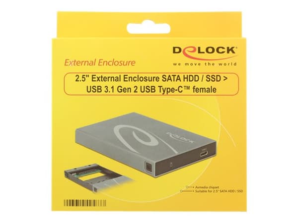 DeLOCK - Lagringskontroll - 2,5" - SATA 6Gb/s - USB-C - svart