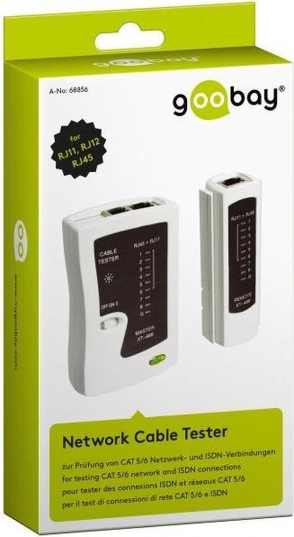 Goobay LAN-kabeltester til netværkskabler - RJ45, RJ12 og RJ11