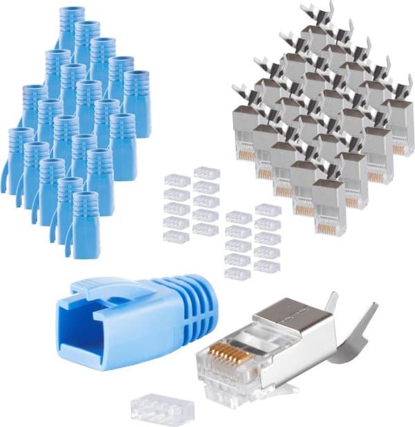 S/CONN maksimale tilslutningsmuligheder netværksmodulært stik RJ45 SET til installationskabler op til AWG 23, stik med trækaflastning, indføringshjælp