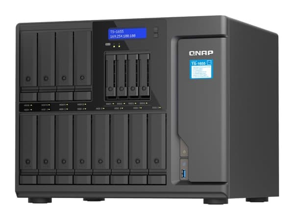 QNAP TS-1655 - NAS-server - 16 brønner - SATA 6Gb/s - RAID RAID 0, 1, 5, 6, 10, 50, JBOD, 60 - RAM 8 GB - 2.5 Gigabit Ethernet - iSCSI støtte Sort